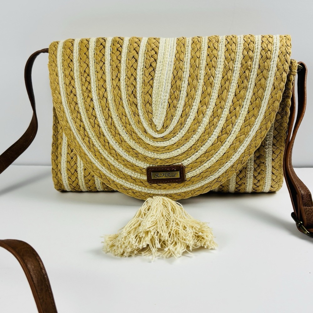 Sun N Sand Woven Crossbody Bag‎ Purse Straw-Look Envelope Summer Shoulder Clutch